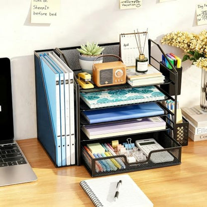 Simple Trending 5-Tier Desk File Organizer, Paper Organizer, Black