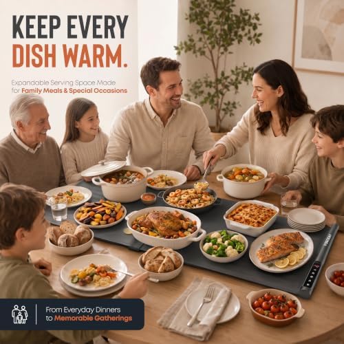 XXL Food Warming Mat Countertop 42"x16" – 2 Piece Extendable Electric