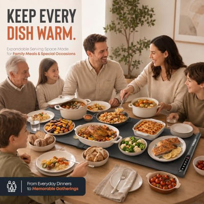 XXL Food Warming Mat Countertop 42"x16" – 2 Piece Extendable Electric