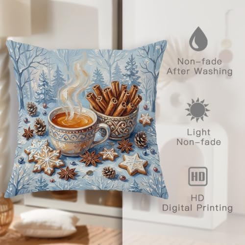 Winter Hot Cocoa Coffee Theme Christmas Throw Pillow Covers 12x12 Set
