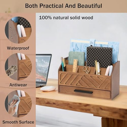 Desk Organizer with Drawer, Countertop Bill Mail Organizer and File