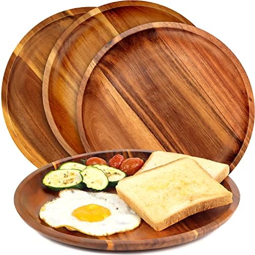FANICHI Wooden plates (set of 4-11inch) Dinner Plates, Acacia Round