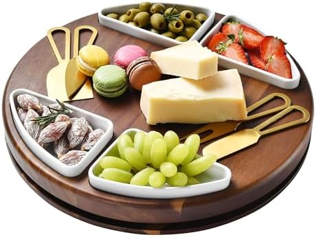 Shanik Upgraded Lazy Susan Cheese Cutting Board Set - Round Acacia