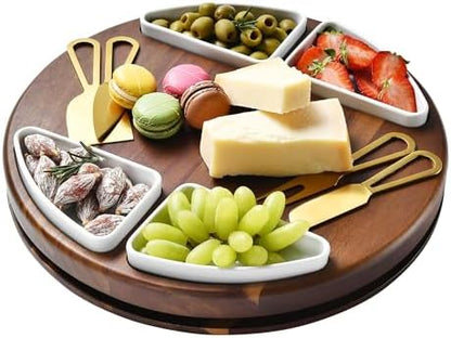 Shanik Upgraded Lazy Susan Cheese Cutting Board Set - Round Acacia
