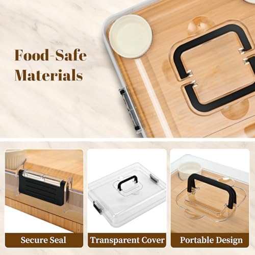 CAWIU Large Bamboo Charcuterie Board Set with Lid, Drawers, Black