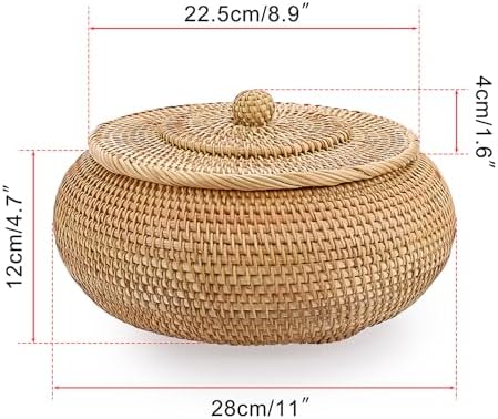Hipiwe Round Rattan Boxes with Lid Natural Woven Picnic Storage Basket
