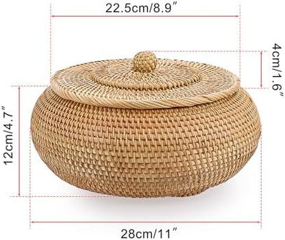 Hipiwe Round Rattan Boxes with Lid Natural Woven Picnic Storage Basket