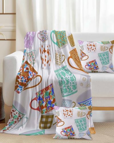 Throw Blanket with Pillow Cover Set of 2 Floral Ceramic Mugs Blankets