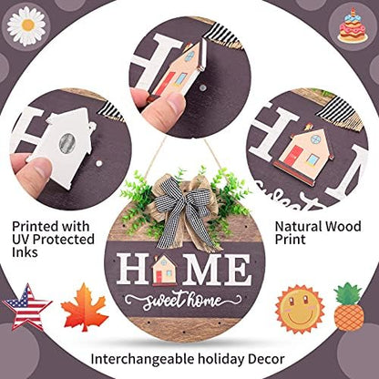 Interchangeable Welcome Sign for Front Door with 14 Changeable Icons