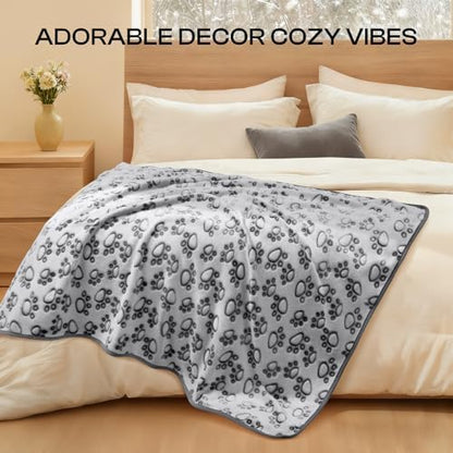 Luciphia Fluffy Paw Print Dog Blanket Large/Medium/Small, Soft Fleece