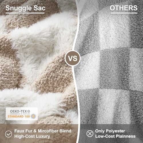 Snuggle Sac Fall Checkered Throw Blanket Faux Fur Microfiber Blankets