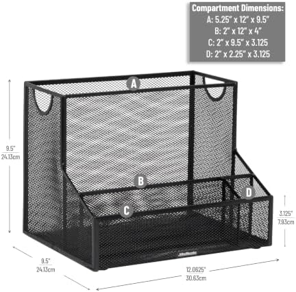 Mind Reader Metal Mesh Desktop Organizer with Hanging File Storage