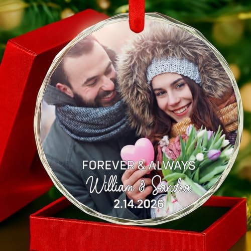 Personalized Forever Always Couple Photo Crystal Ornament - Customized