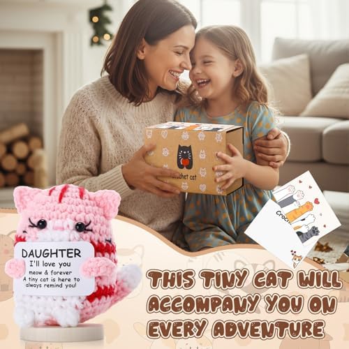 Peryiter Positive Cute Crochet Cat Gifts for Daughter Mini Funny