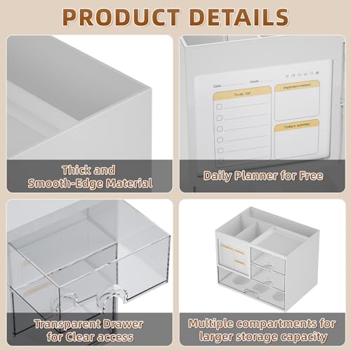 Marbrasse Desk Organizer with 3 Drawer, Multi-Functional Pencil Pen