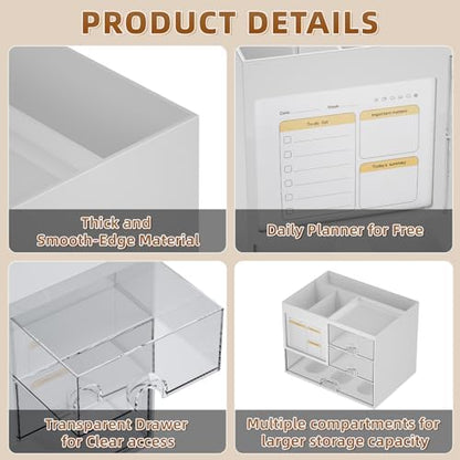 Marbrasse Desk Organizer with 3 Drawer, Multi-Functional Pencil Pen