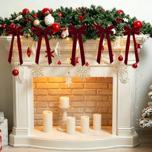 Mauproy 12 Pcs Burgundy Velvet Bows for Christmas Tree, 5” x 10”