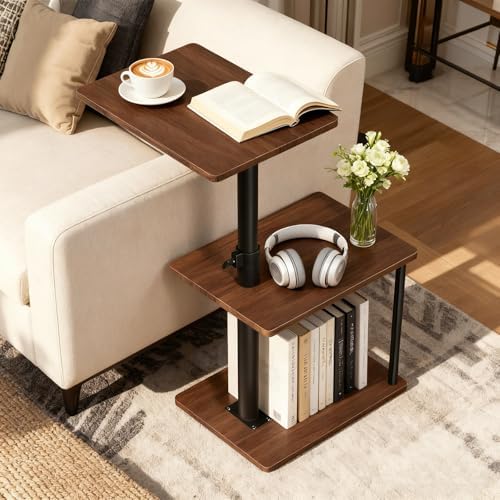 Faesun Swivel Side Table for Couch Arm, Height Adjustable C Shaped End