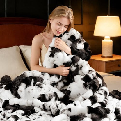 VFROO Ultra Plush Bubble Faux Rabbit Fur Blanket – 950GSM Thick Fluffy