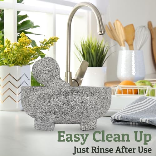 PriorityChef Granite Mortar and Pestle Set - 6.1 Inch Natural Stone