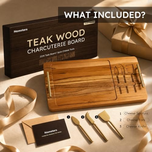 Teak 22 Inch Large Charcuterie Boards for Party with Cheese Knife Set