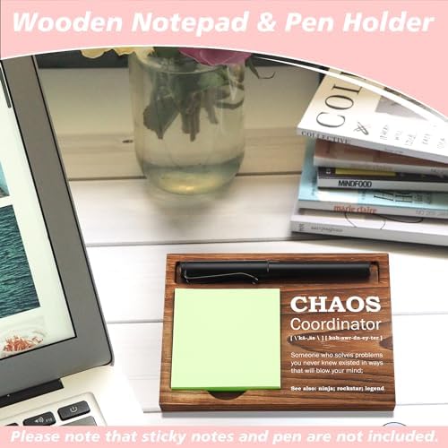 Chaos Coordinator Sticky Note Holder Wooden Notepad & Pen Holder