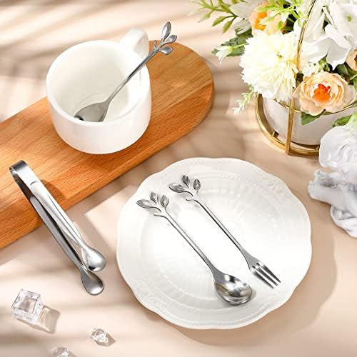 Sieral 10 Pieces Sugar Cube Tongs Mini Spoons Dessert Forks Set