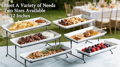 Gomakren 3 Tier Serving Trays Stand, 12 Inch White Rectangular
