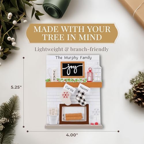 Personalized Couple Ornament 2026, White Fireplace with Stockings