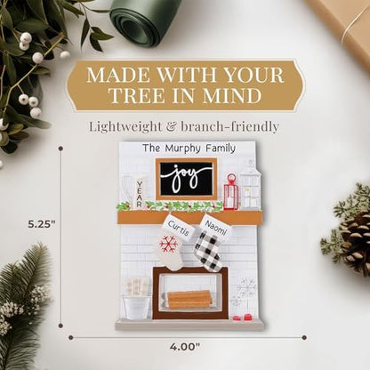 Personalized Couple Ornament 2026, White Fireplace with Stockings