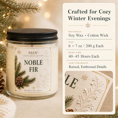 6-Pack Winter Candle Gift Set, 7 oz Soy Candles, Holiday Christmas
