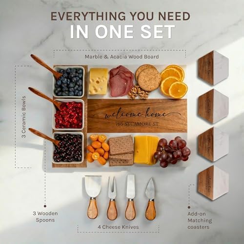 Personalized Charcuterie Board Set - Custom Engraved Wooden Marble