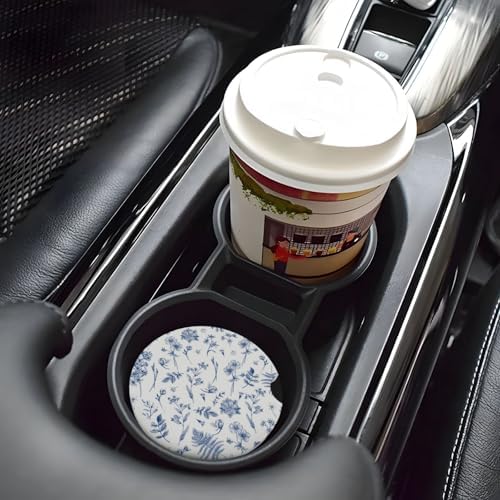 Vintage Blue Flower Car Coasters for Cup Holder Absorbent Ceramic Cup
