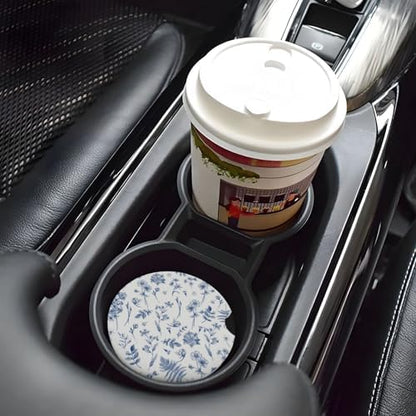Vintage Blue Flower Car Coasters for Cup Holder Absorbent Ceramic Cup