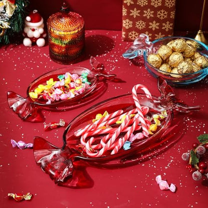 Christmas Dish Gift, Yellow Set of 2 Glass Candy Platter Serving