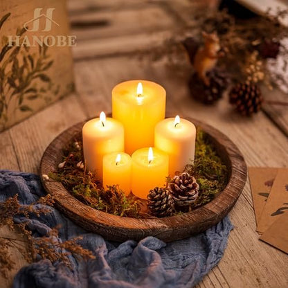 Hanobe Wooden Tray for Coffee Table, Decorative Round Candle Holder