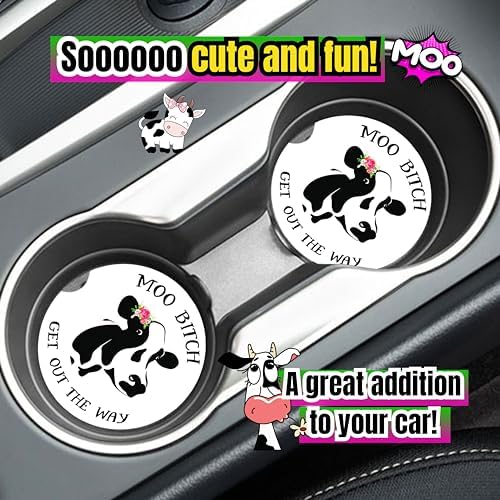 Cow Car Coasters for Cup Holders - 2 Pack Cute Cow Print Car