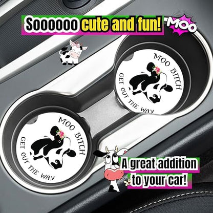 Cow Car Coasters for Cup Holders - 2 Pack Cute Cow Print Car