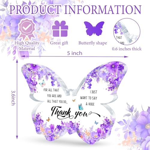 Thank You Gifts for Women, Purple Butterfly Acrylic Desk Decor