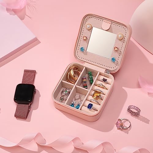 Jewelry Box for Women, Birthday Gifts, Pink Small Travel Earring