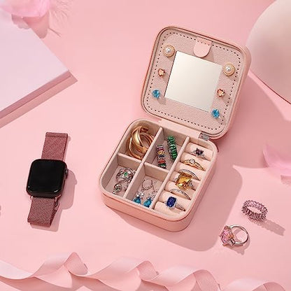 Jewelry Box for Women, Birthday Gifts, Pink Small Travel Earring