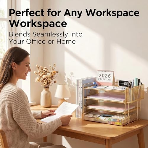 OPNICE Desk Organizers and Accessories, 4-Tier Desktop File Organizer
