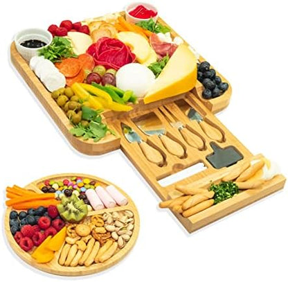 Ayeeko Bamboo Cheese Boards - Charcuterie Meat Board with Slide-Out