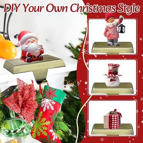 Palonu 4 Pcs Christmas Bronze Stocking Holders, Heavy Duty Mantle