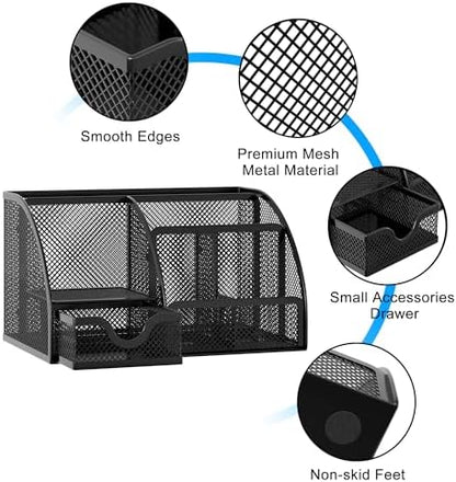 EasyPAG Mesh Desk Organizer with Drawer Multi-functional Pen Holder