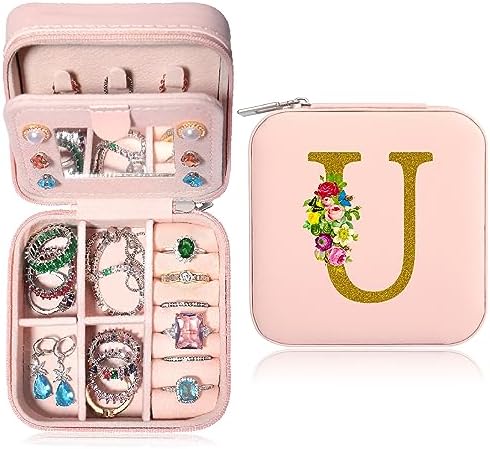 Jewelry Box for Women, Birthday Gifts, Pink Small Travel Earring