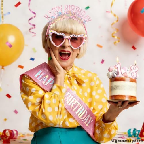 Atoden Happy Birthday Sash Headband Tiara Crown Sunglasses for Women