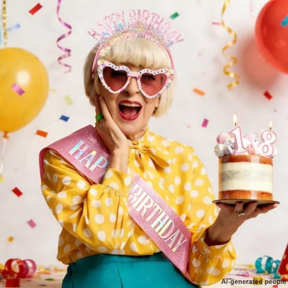 Atoden Happy Birthday Sash Headband Tiara Crown Sunglasses for Women