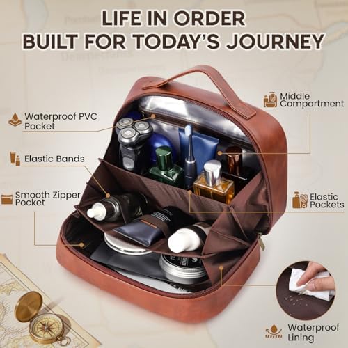 Travel Gifts Toiletry Bag for Men, PU Leather Toiletries Travel Bag