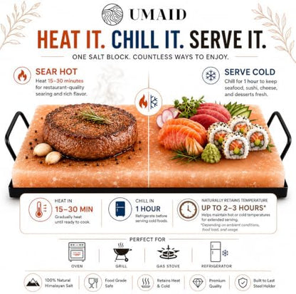 UMAID Himalayan Salt Block Cooking Plate 12x8x1.5 – Food Grade Pink
